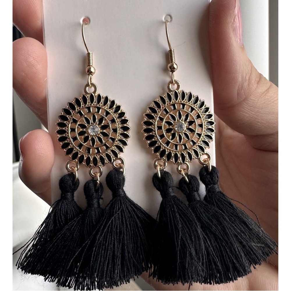 🆕 Boho Black Gold Dangle Earrings